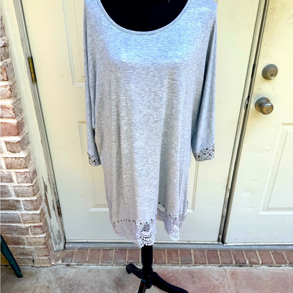 Earl Jeans, Gray, Lace Trim, Tunic, Size 1X